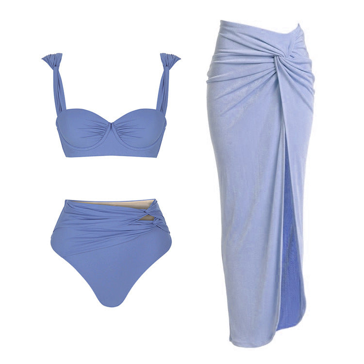 Gold Button Color Matching Three-color Swimsuit Suit Women - Peek A Boo Undies