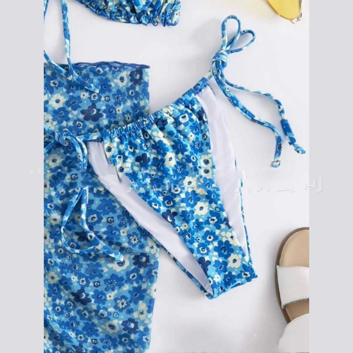 Floral Drawstring Three-piece Bikini