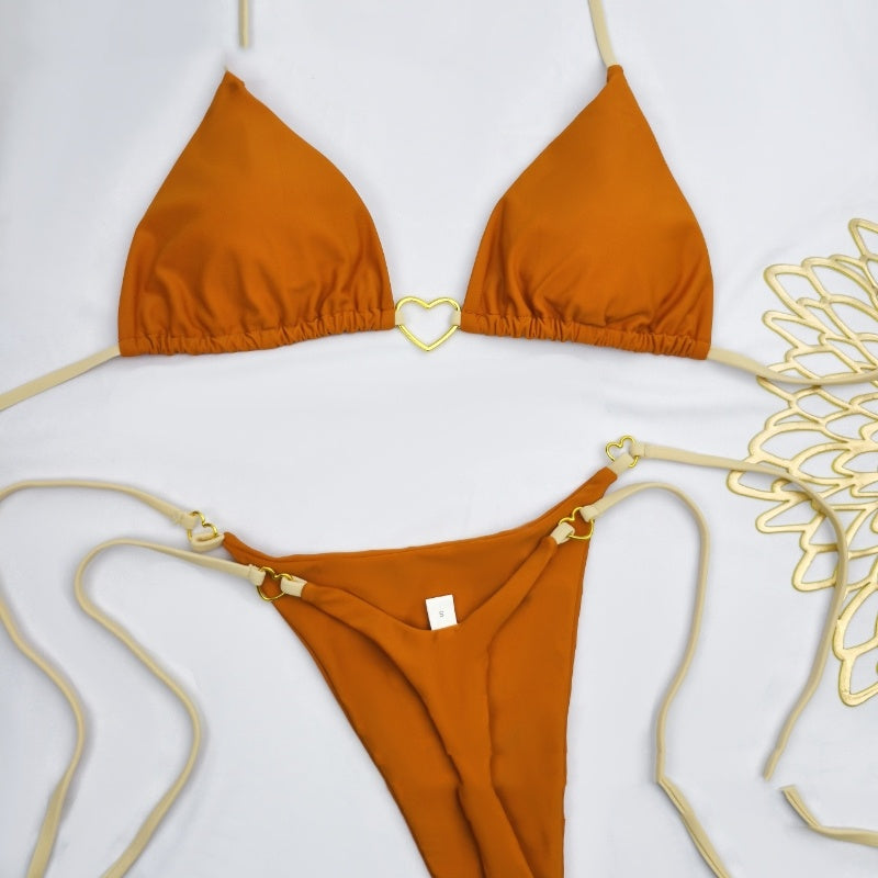 Lace Up Split Bikini Swimsuit