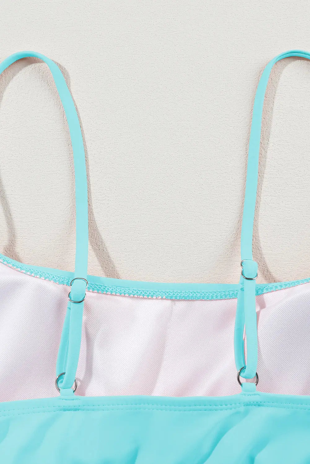 Sky Blue Striped Patchwork Spaghetti Strap High Waist Bikini Swimsuit - Image #13