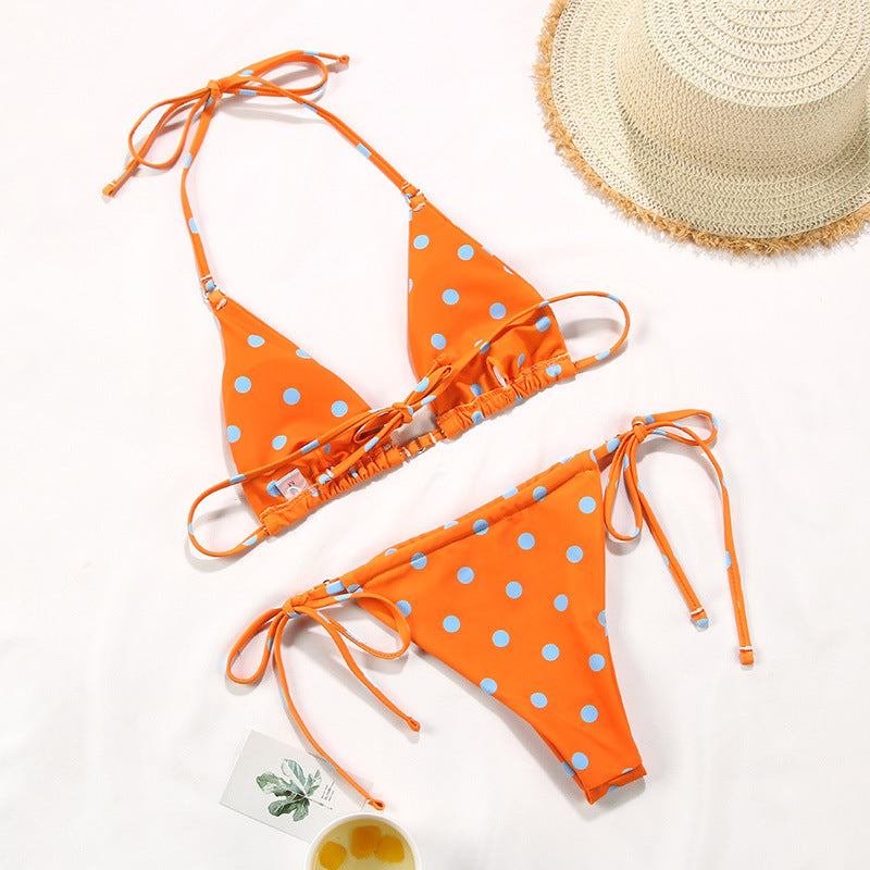 Women's Polka Dot Print Split Swimsuit Bikini