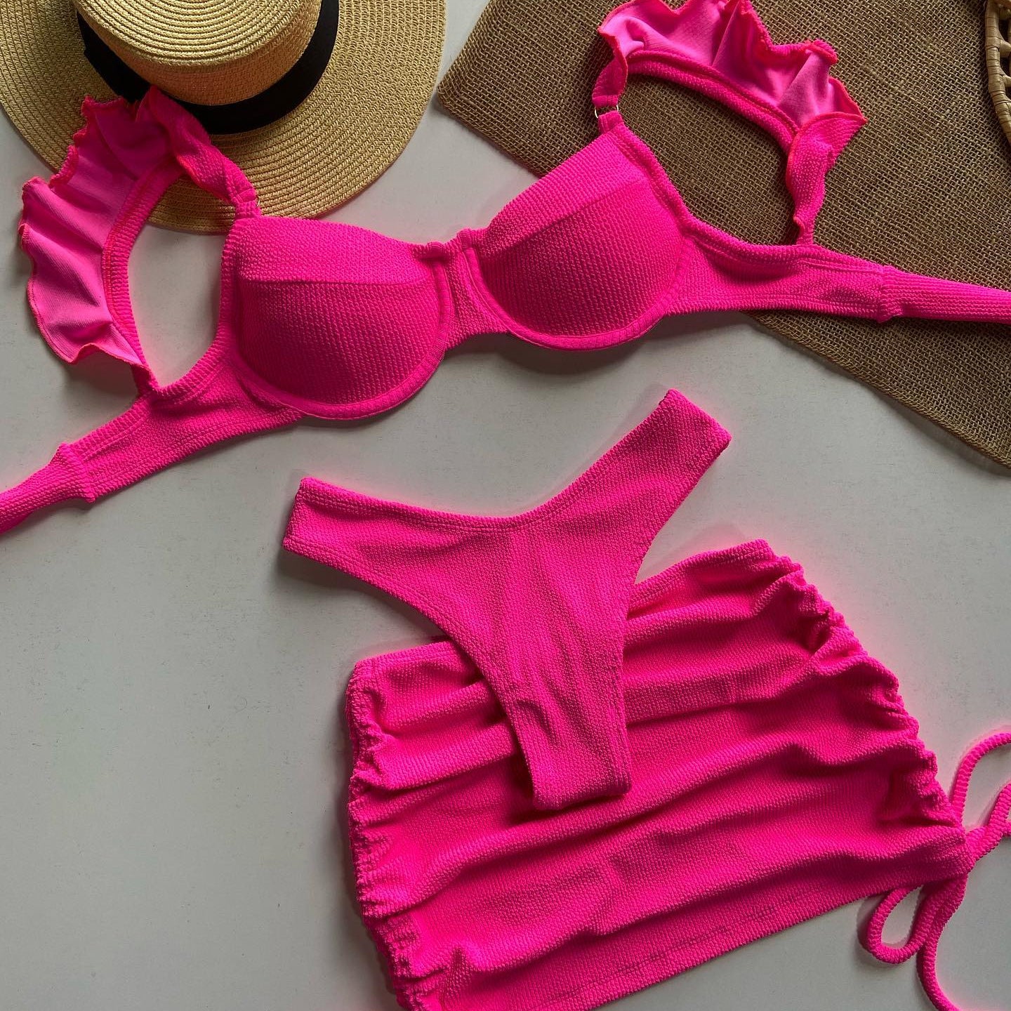 Women's Solid Color Thread Three-piece Bikini