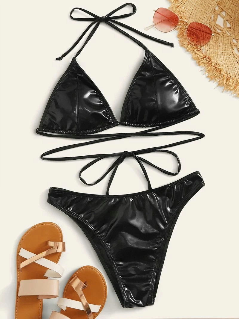 Lace-up Swimsuit Bikini Two-piece Set