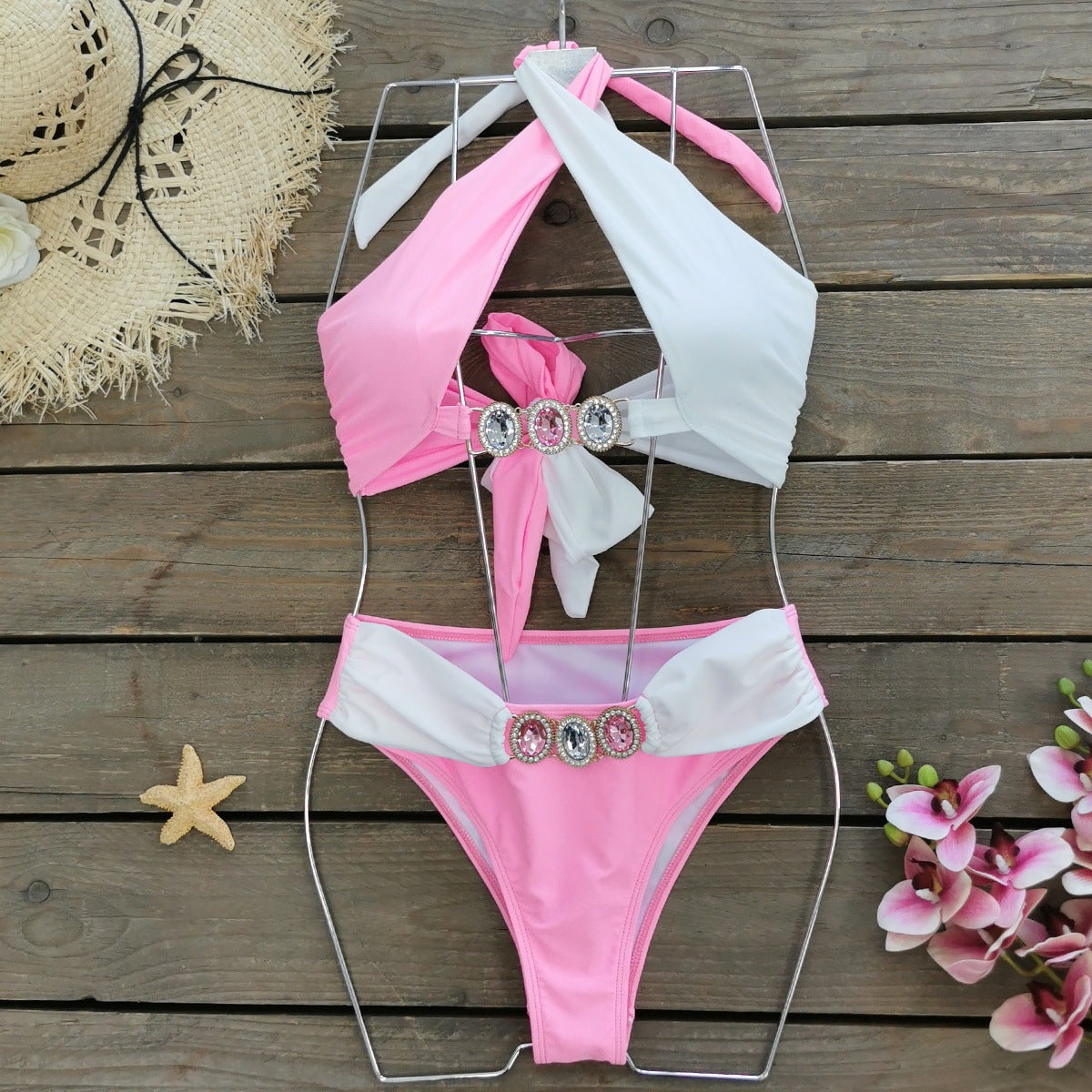 Cross Lace-up Cutout Split Swimsuit Bikini