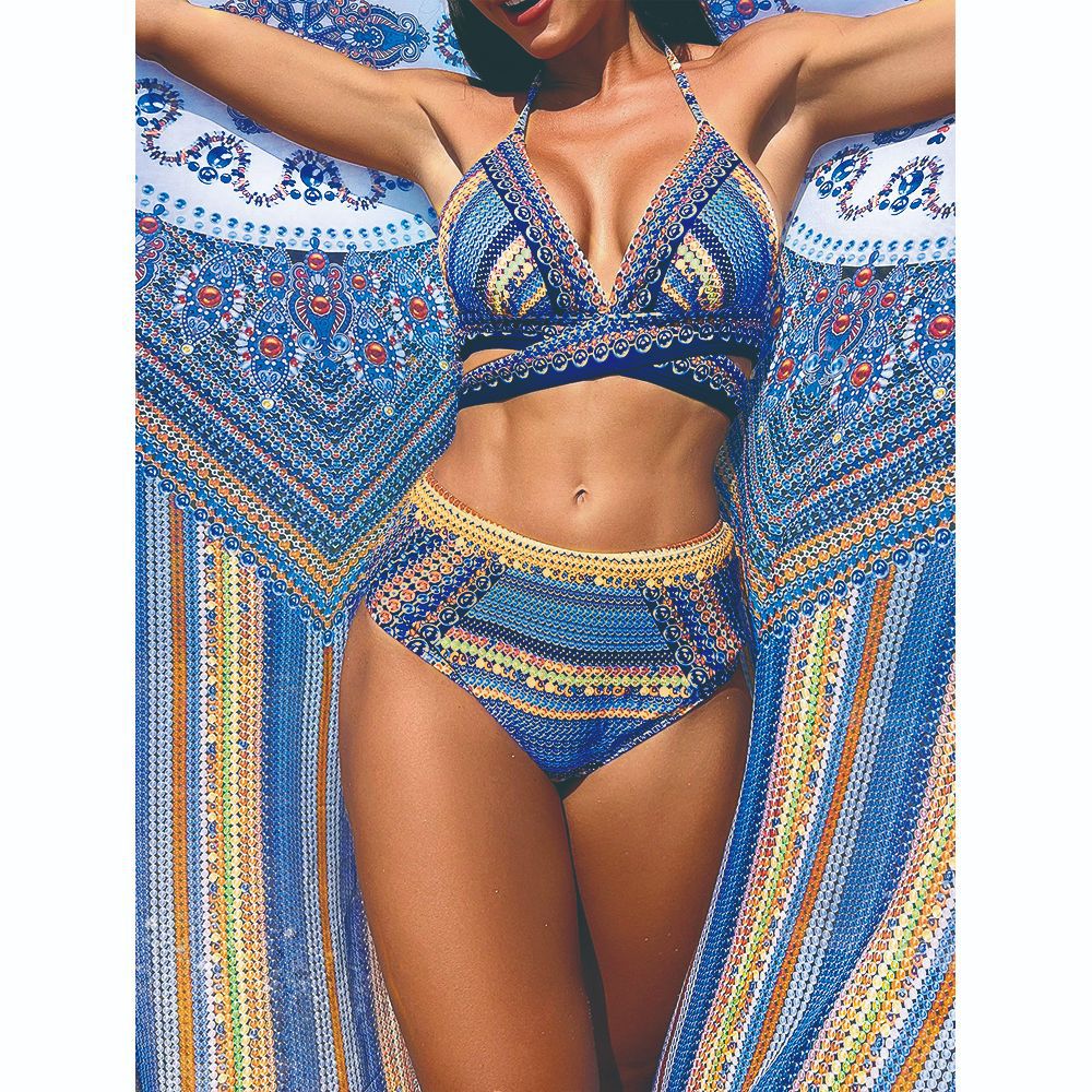 Bikini Cross Bandage Swimsuit High Waist Veils Split Three-piece Suit