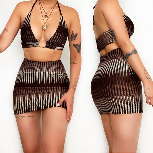 Beach Halter Swimsuit Bikini Skirt Suit