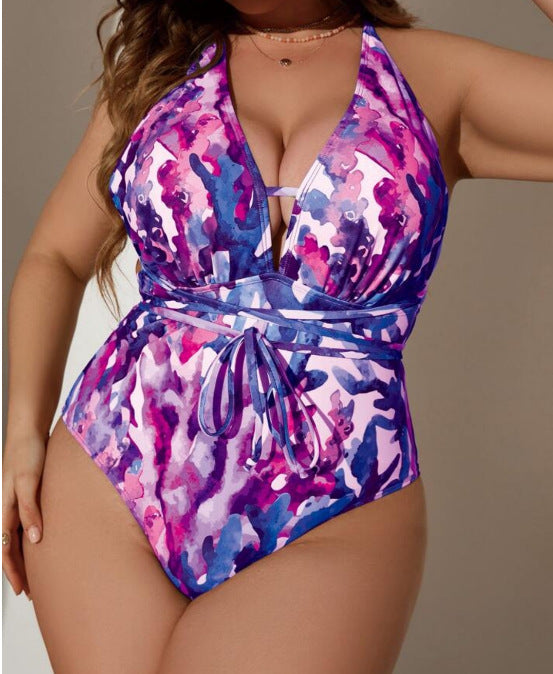 Plus Size One-piece Halter Swimsuit