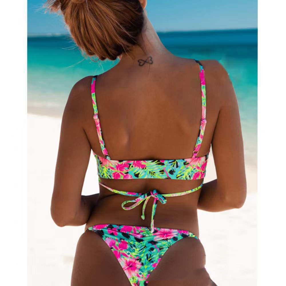 Printed Multicolor Bikini Backless Sling Tie Swimsuit