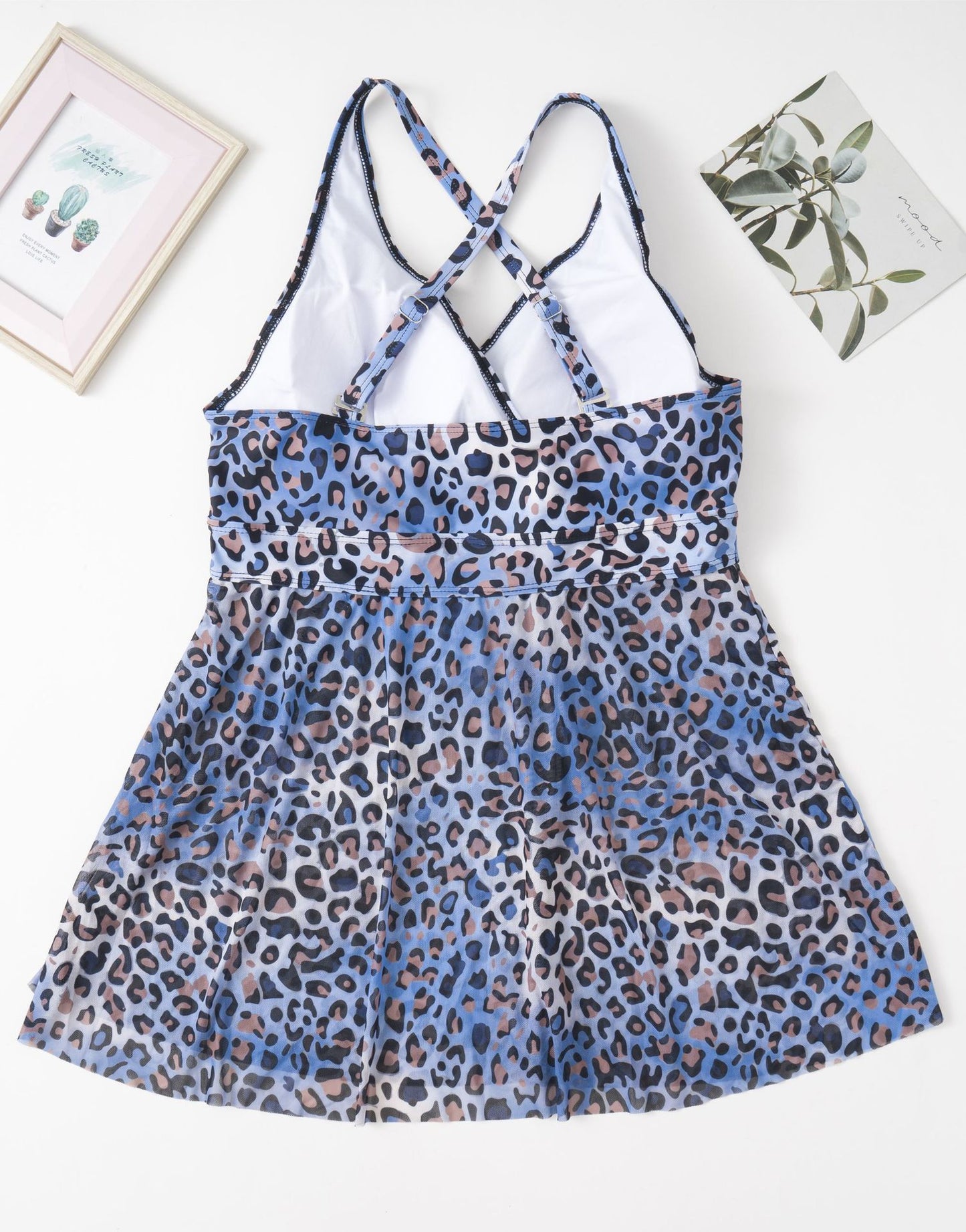 Blue Leopard Print Halter Bikini