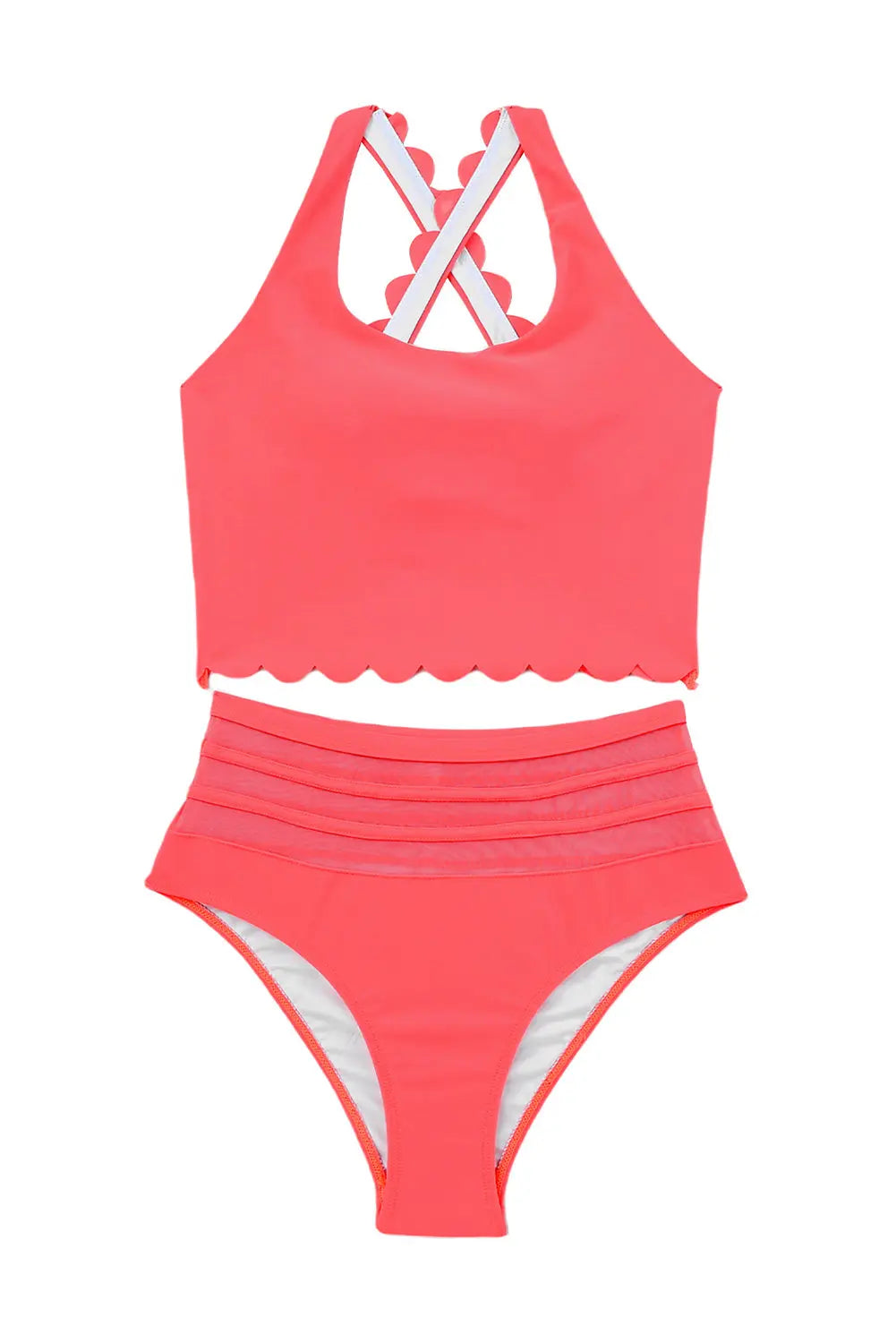 Pink Scalloped Criss Cross High Waist Bikini - Image #17