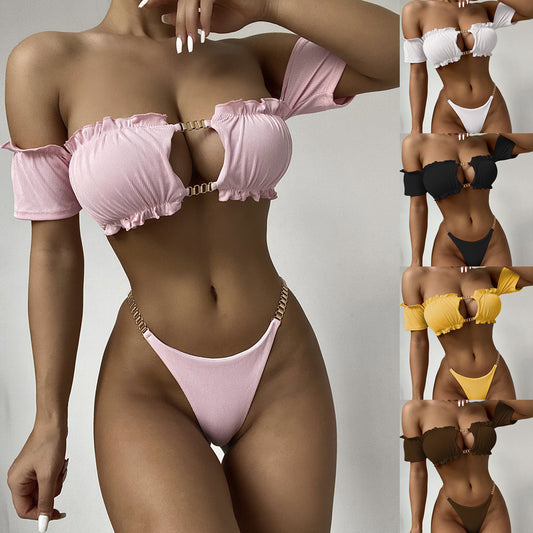 Women's New Solid Color Short Sleeve Bikini Suit