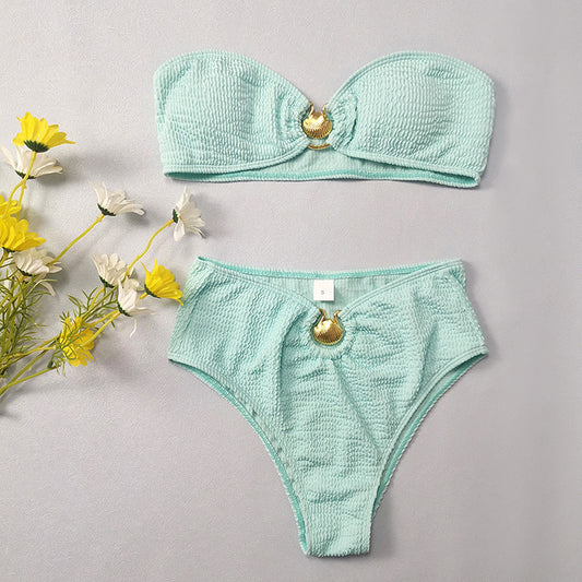Metal Shell Special Fabric High Waist Bikini - Peek A Boo Undies