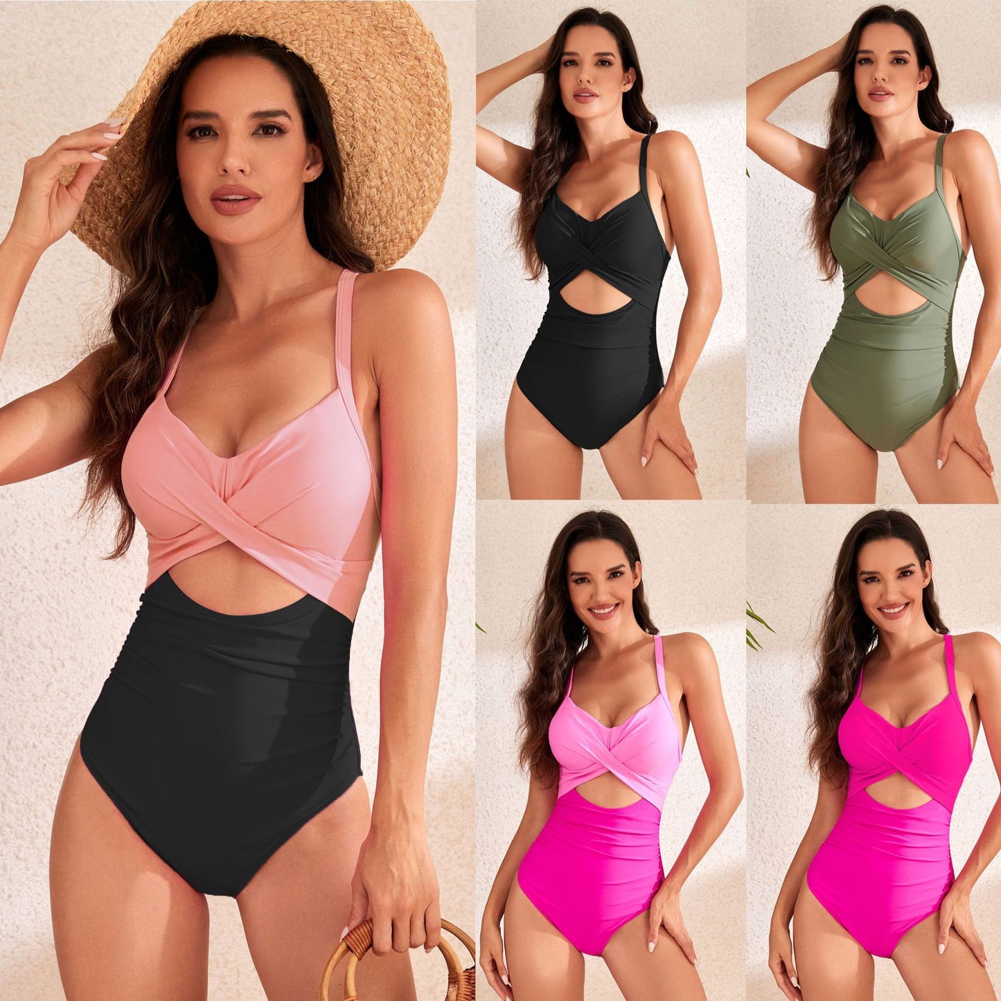Hollow Solid Color Swimsuit Women's High Waist - Peek A Boo Undies