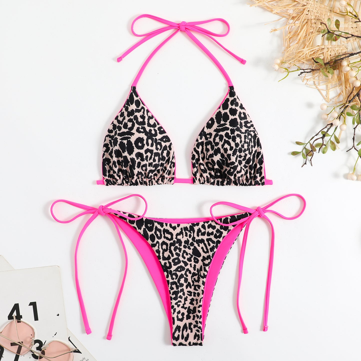 Nylon Duplex Printing Women's Lace Up Split Bikini