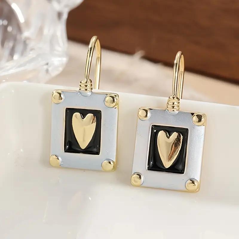 Bohemian Style Square Love Heart Pendant Lady Creative Earrings