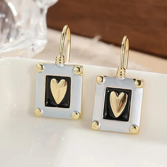 Bohemian Style Square Love Heart Pendant Lady Creative Earrings