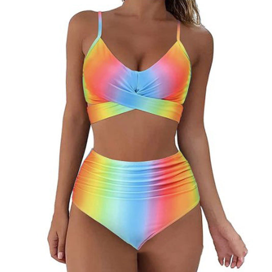 New Europe And America Cross Border Special Bikini Women's High Waist Split Cross Bag Swimsuit Color Bikini - Peek A Boo Undies