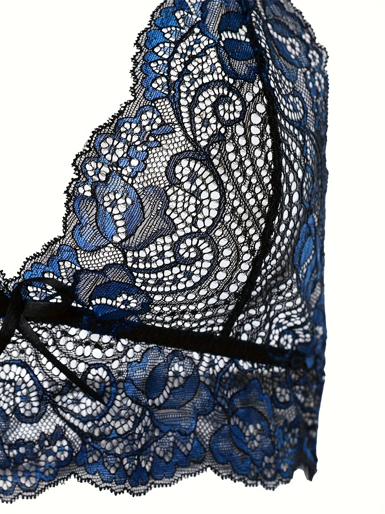 Floral Lace Trim Lingerie Set, Seductive Push Up Bra + Semi-Sheer Lace Panties, Women's Sexy Lingerie & Underwear