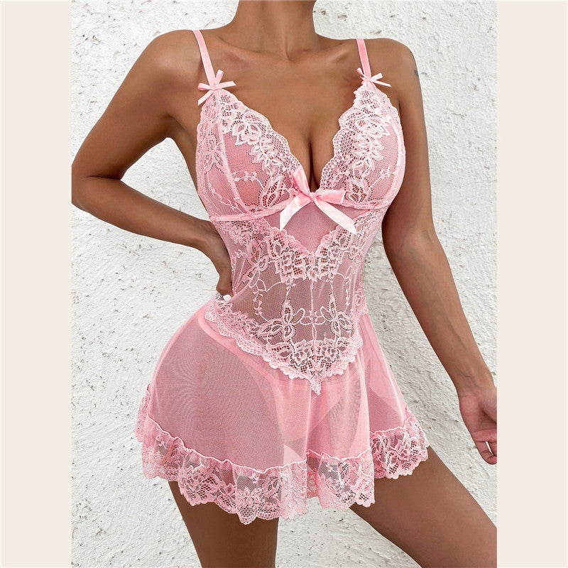 Lingerie Plus Size Net Lace Seduction Pajamas Suit