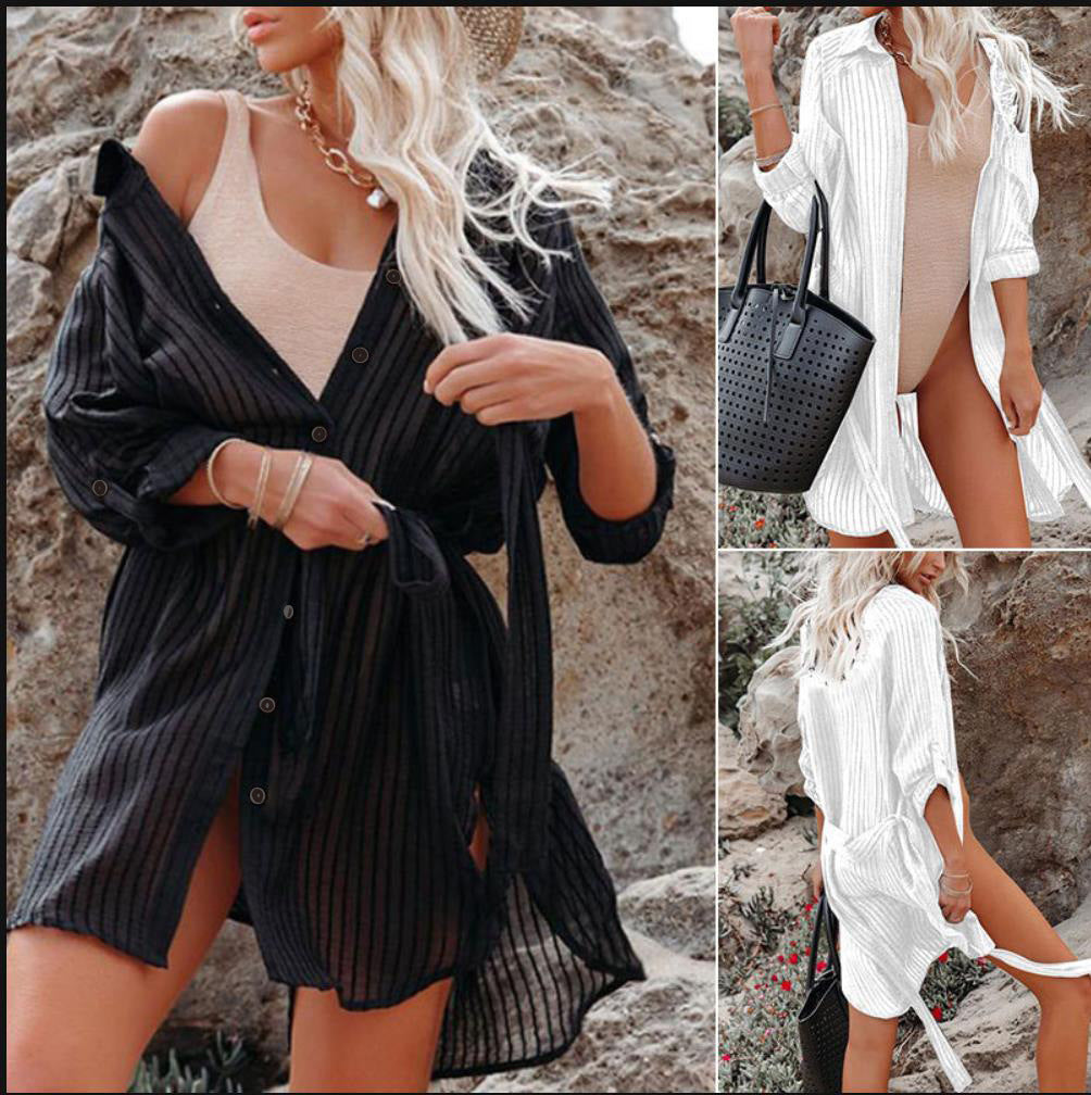 Loose Long Sleeve Bikini Beach Sun Protection Blouse