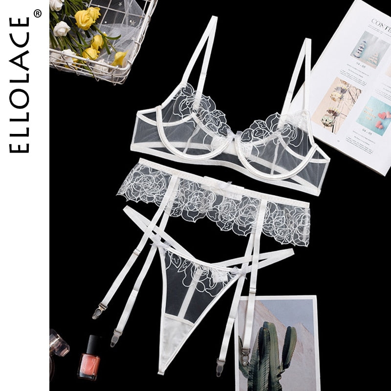 Sexy Lingerie Women's Underwear See Through Sensual Lingerie Woman Exotic Costumes Bra with Bones Lingerie 3 Pieces