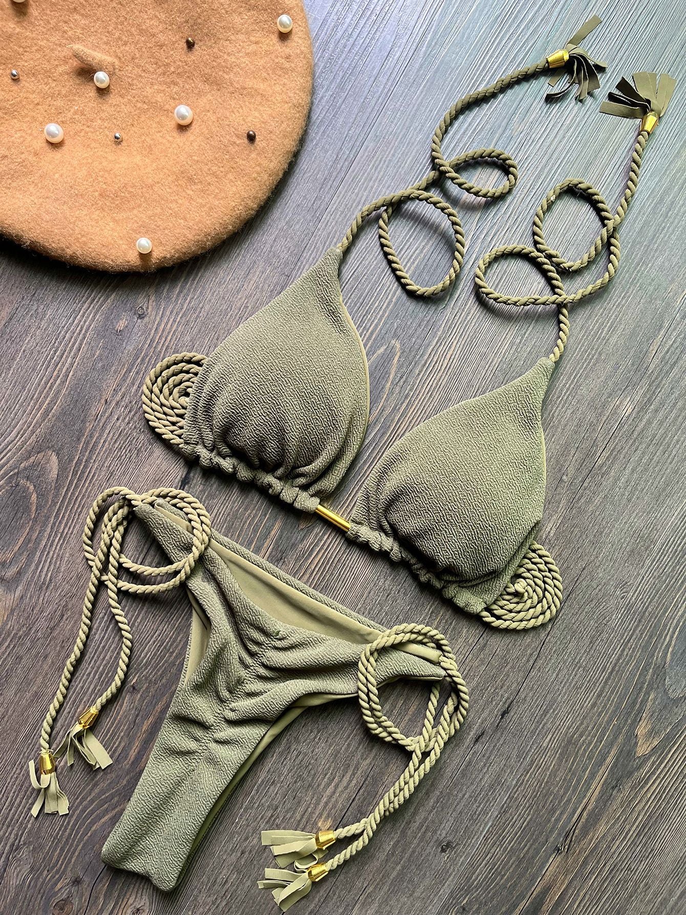 Women's Fashion Braided Rope Bikini Suit - Peek A Boo Undies