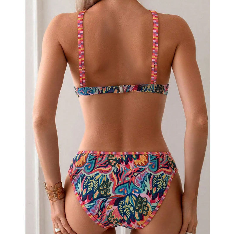 Women's Printed Halter Beach Swimsuit Split Suit