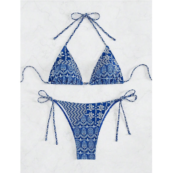 Split Bikini Printing Stitching Bandage Swimsuit