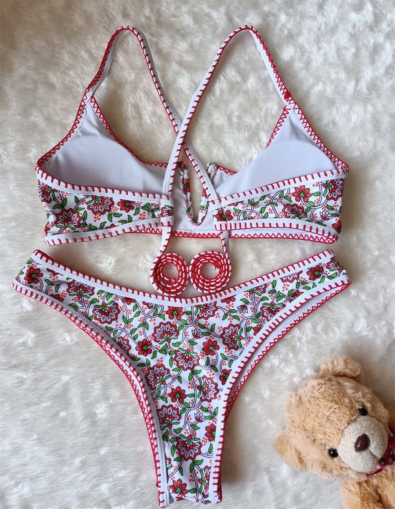 V-neck Embroidery European And American Printed Swimsuit