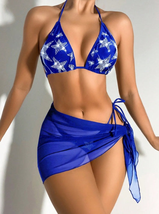 Bikini Swimsuit Rhinestone Gauze Skirt Three-piece Suit Split