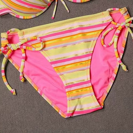 Colorful Striped Lace-up Beach Bikini Swimsuit