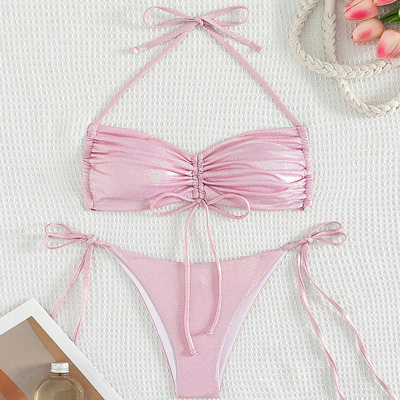 Bikini Drawstring Strap Swimsuit Reflective Women