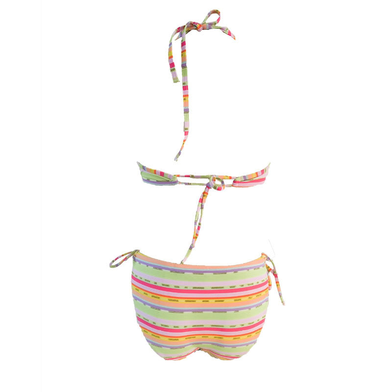 Colorful Striped Lace-up Beach Bikini Swimsuit