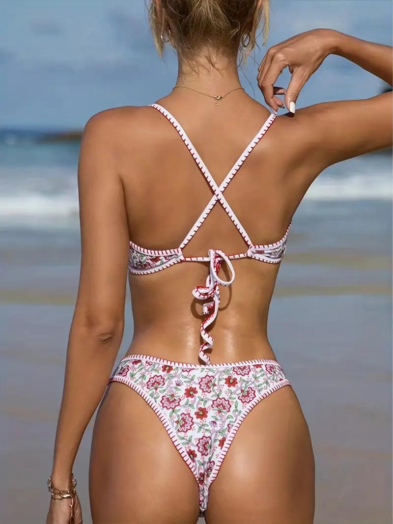 V-neck Embroidery European And American Printed Swimsuit