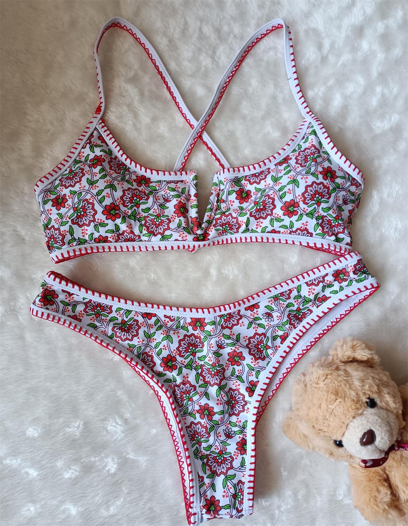 V-neck Embroidery European And American Printed Swimsuit