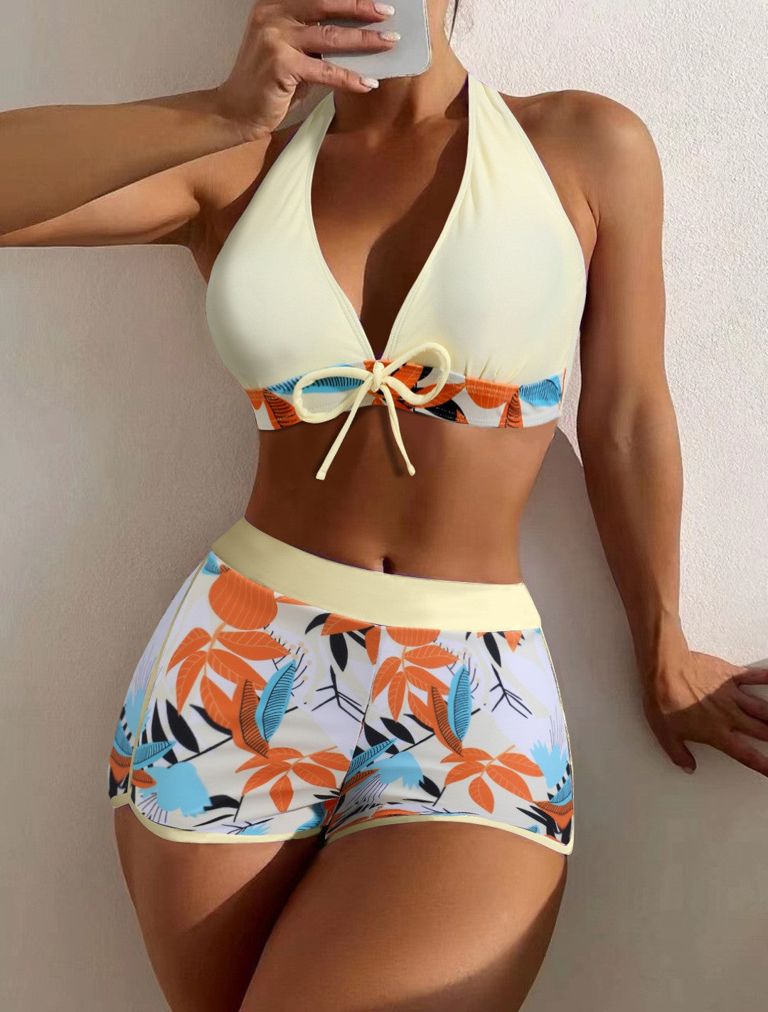 Printed Halter Split Bikini Swimsuit