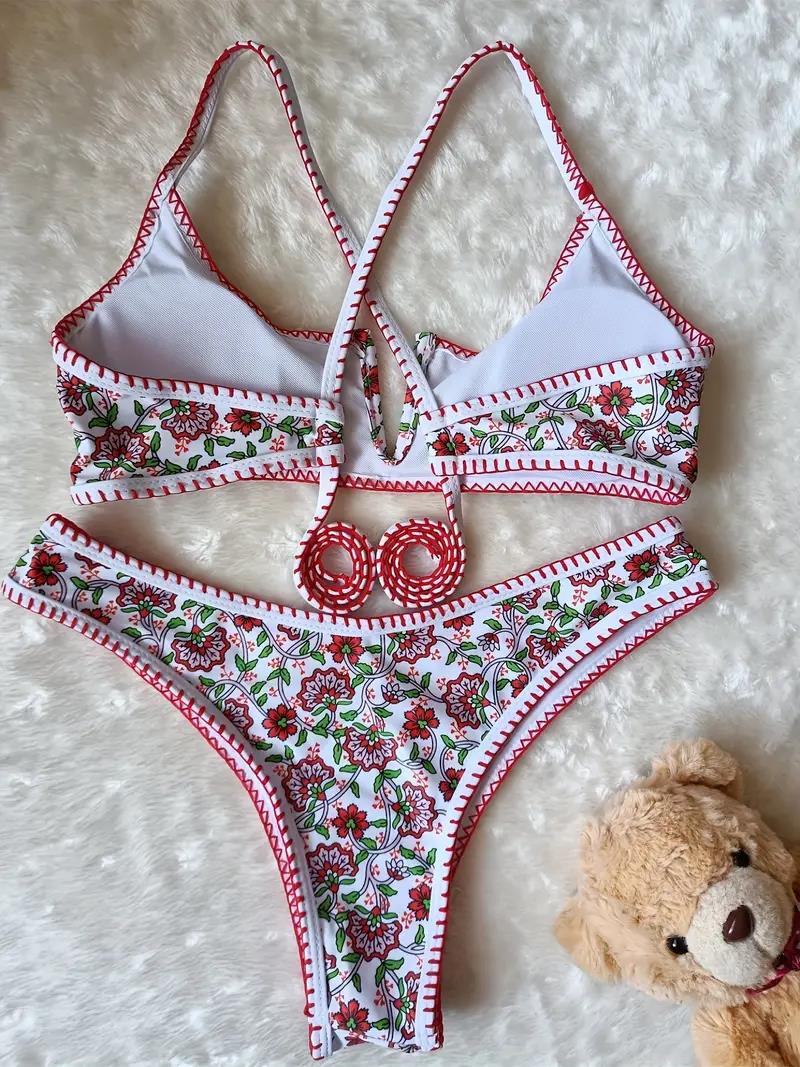 V-neck Embroidery European And American Printed Swimsuit