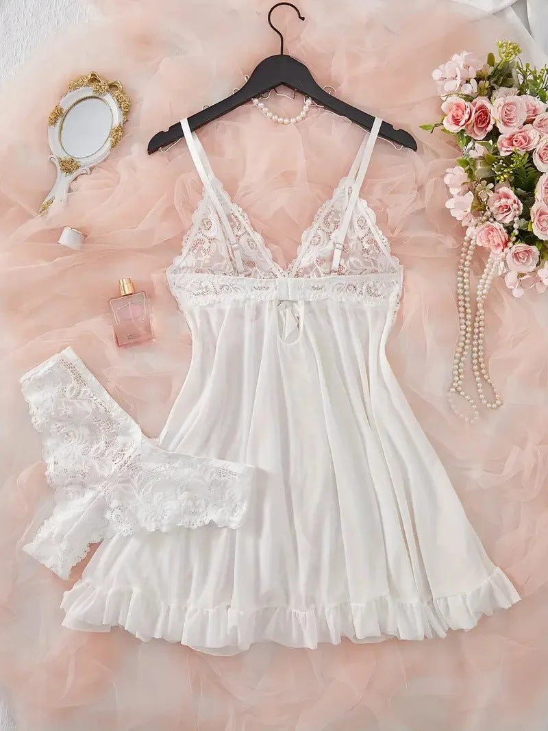 Sexy Lingerie Two-piece Lace Sling Light Mesh V-neck - Peek A Boo Undies