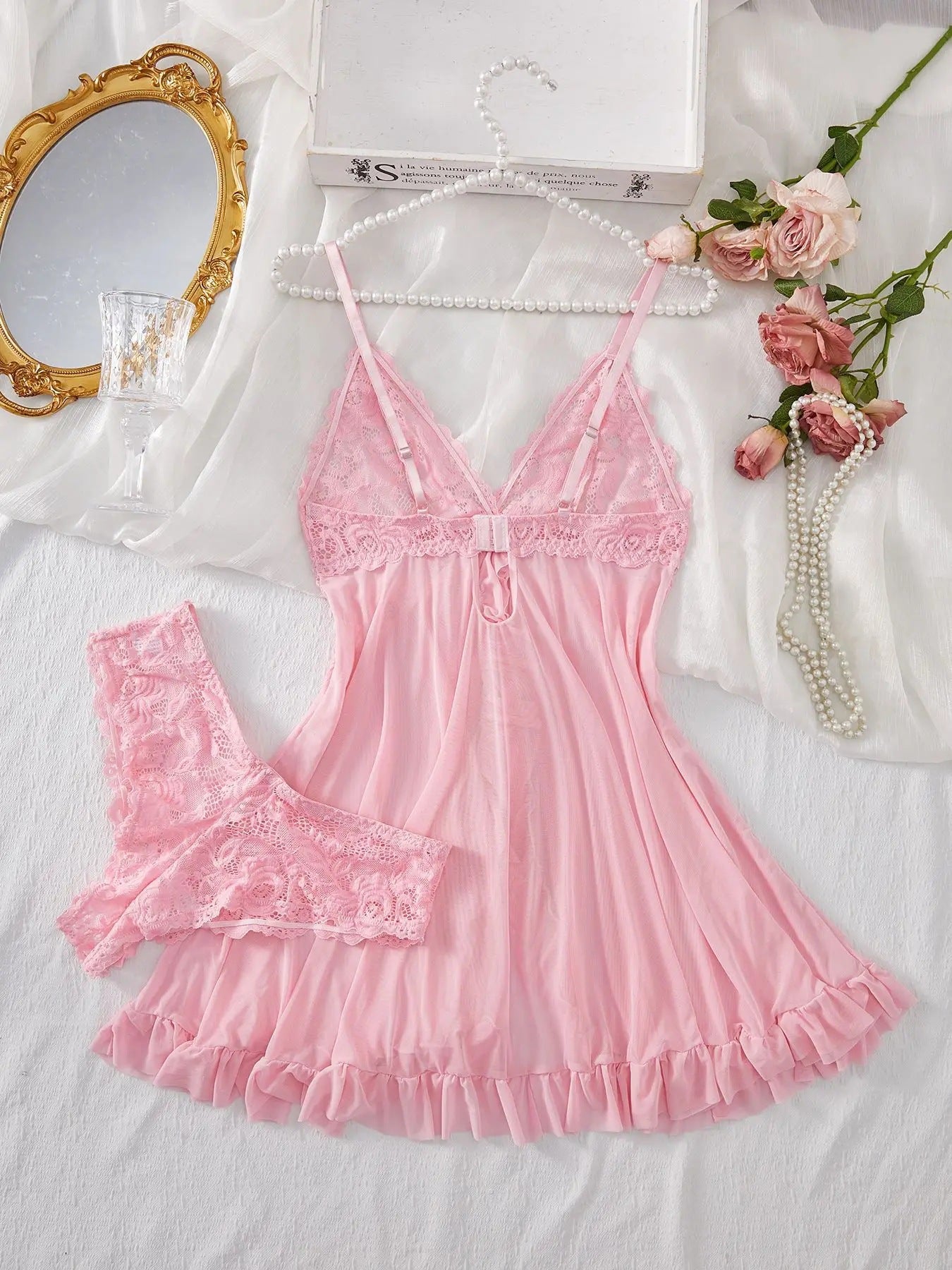 Sexy Lingerie Two-piece Lace Sling Light Mesh V-neck - Peek A Boo Undies