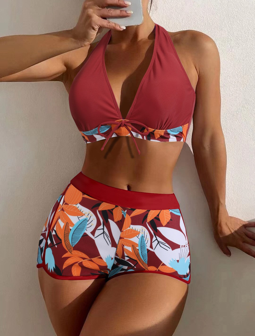 Printed Halter Split Bikini Swimsuit