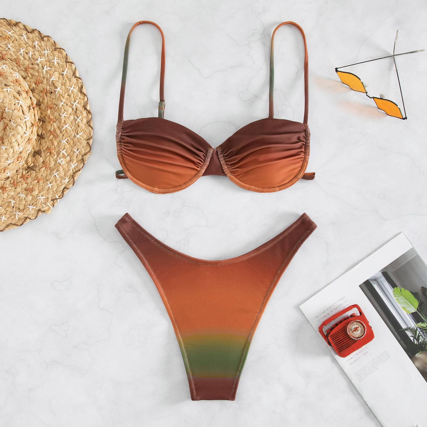 Bikini Three-point Gradient Color Swimsuit - Peek A Boo Undies