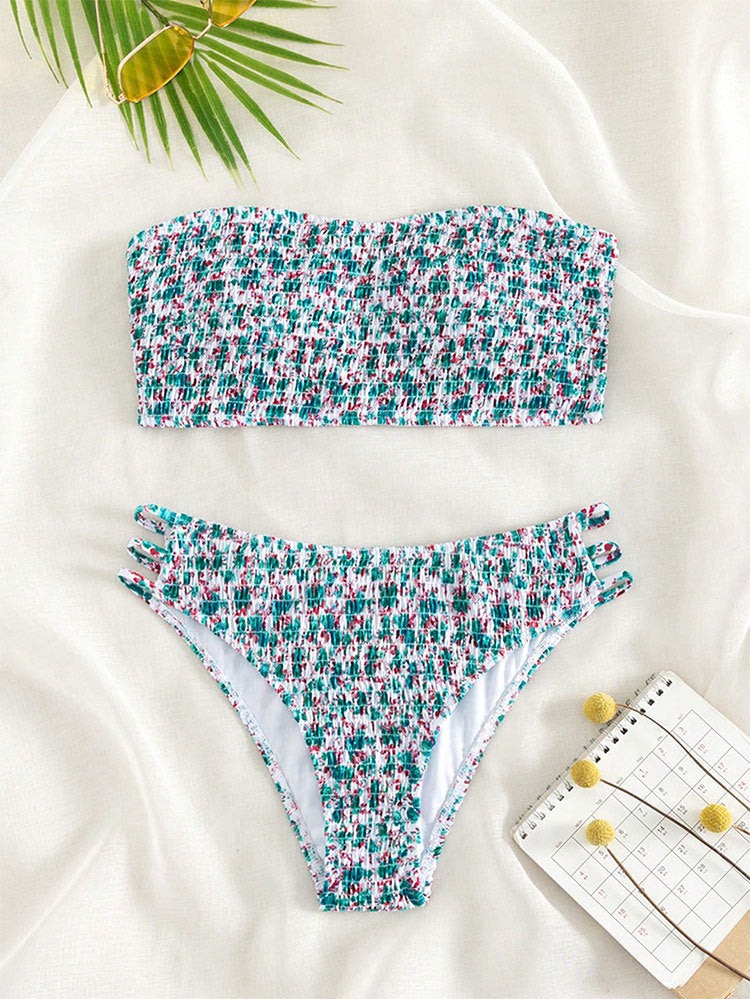Floral Strapless Beauty Back Split Swimsuit - Peek A Boo Undies