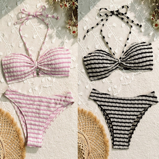 Bikini Split Striped Printed