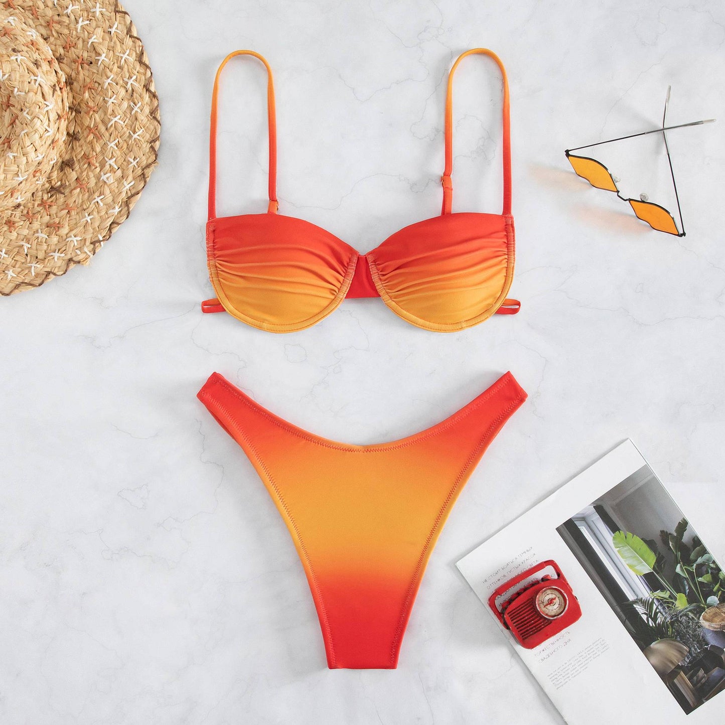 Bikini Three-point Gradient Color Swimsuit - Peek A Boo Undies