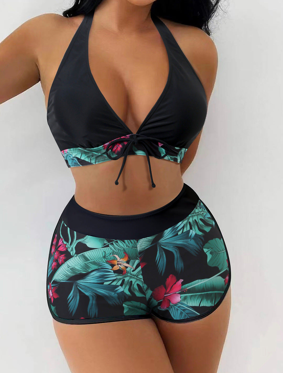 Printed Halter Split Bikini Swimsuit