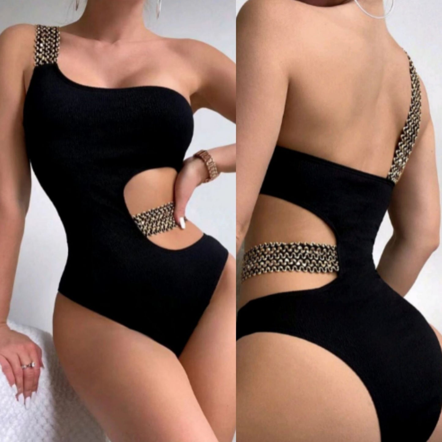 Cartier Black Backless  One-piece Swimsuit