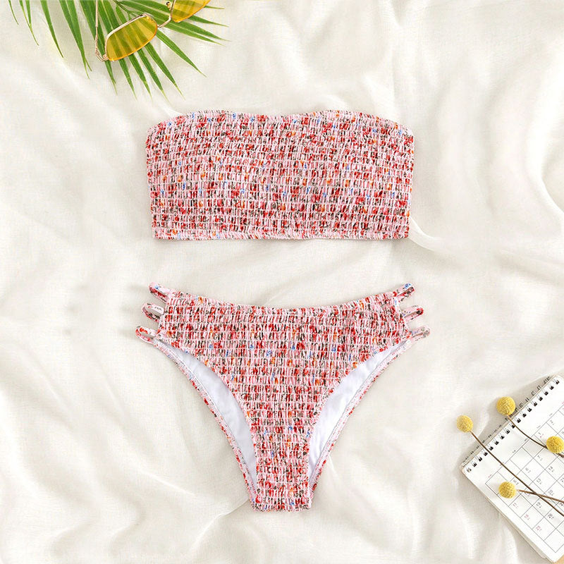 Floral Strapless Beauty Back Split Swimsuit - Peek A Boo Undies
