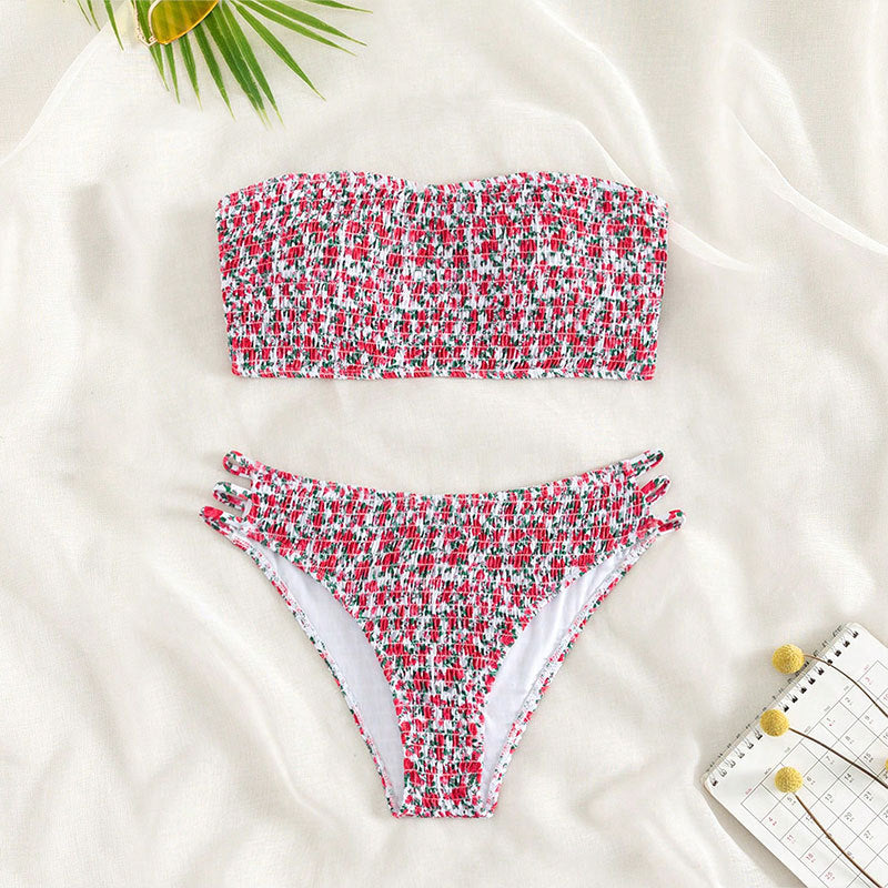 Floral Strapless Beauty Back Split Swimsuit - Peek A Boo Undies