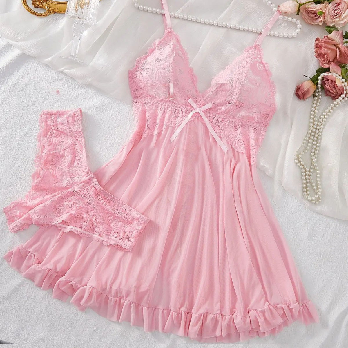 Sexy Lingerie Two-piece Lace Sling Light Mesh V-neck - Peek A Boo Undies