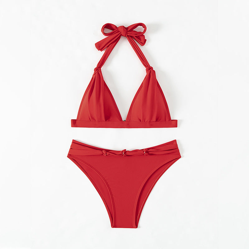 Women's Lace-up Halterneck Split Beach Bikini